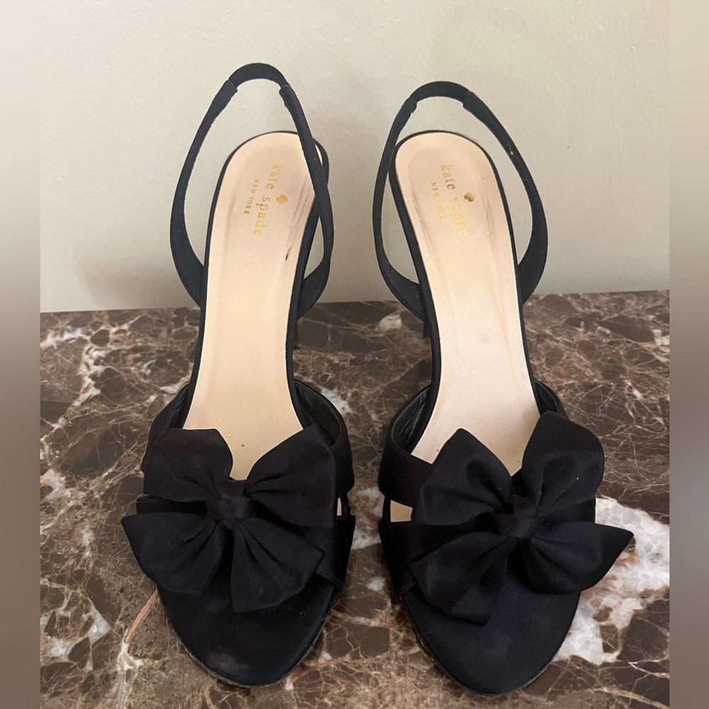 Kate Spade Satin Black Bow Slingback Heels | size 10